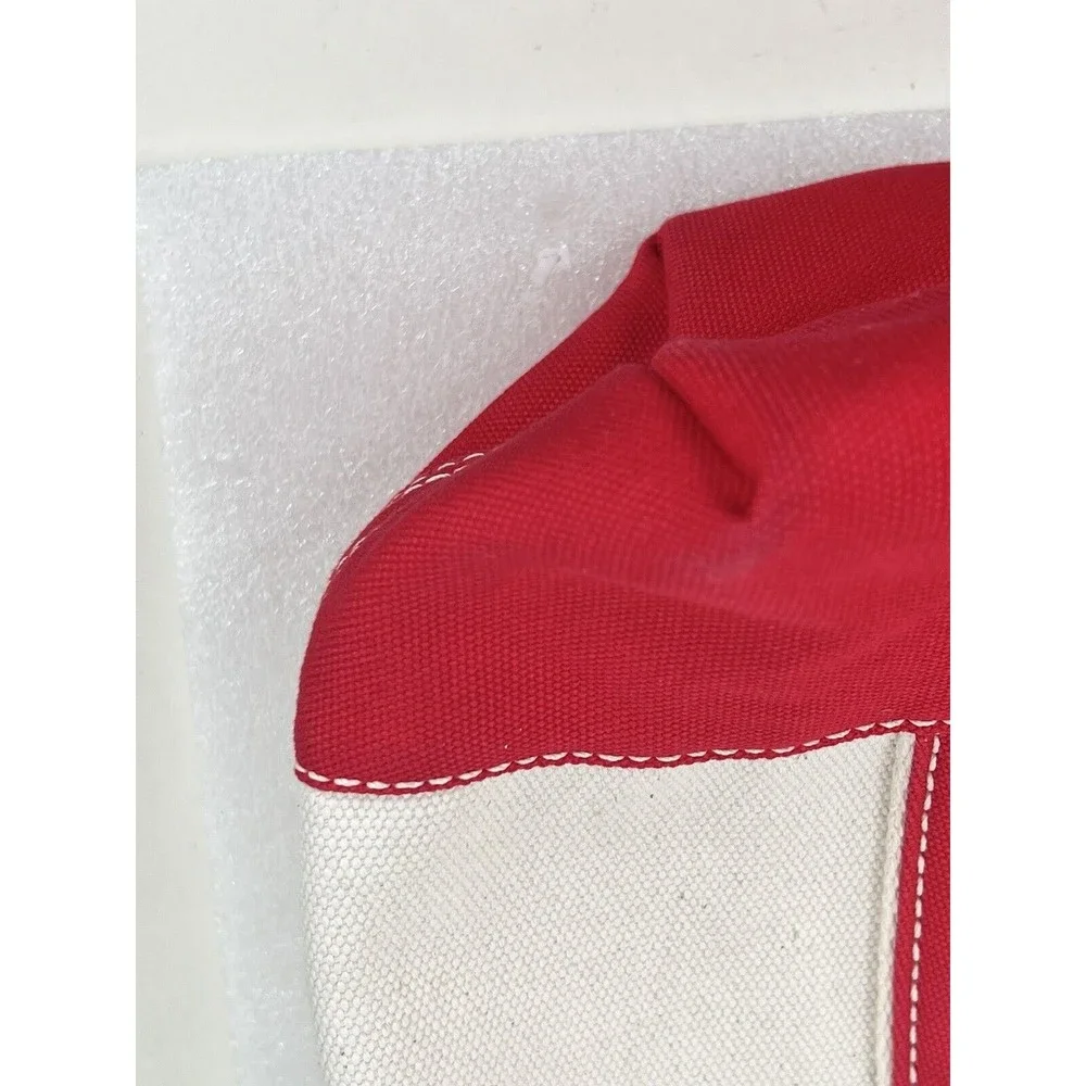 Lands End Open Top Med Natural Canvas Tote Red Trim EUC